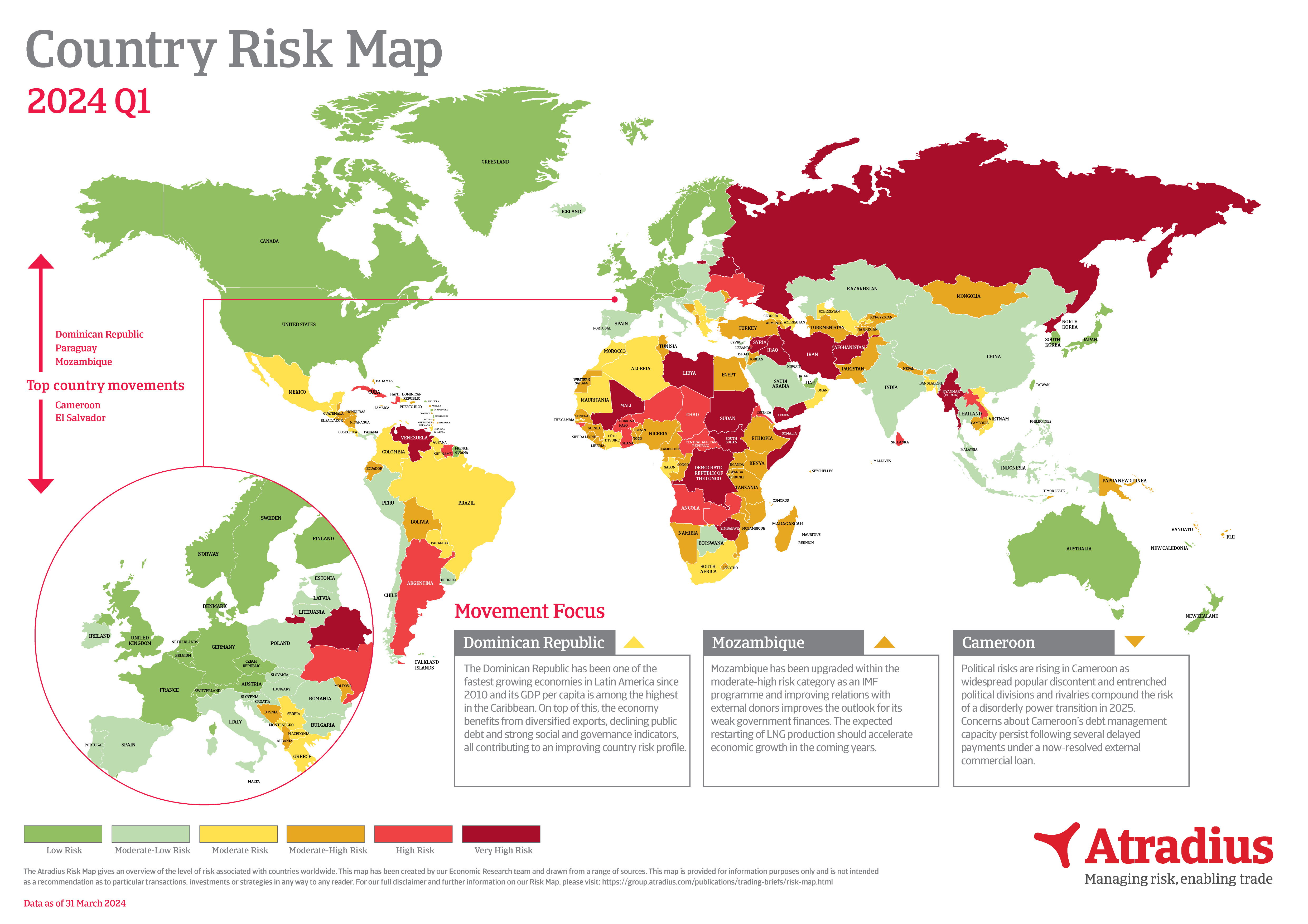 Mapa rizik | Atradius Country Risk Map Q1 2024