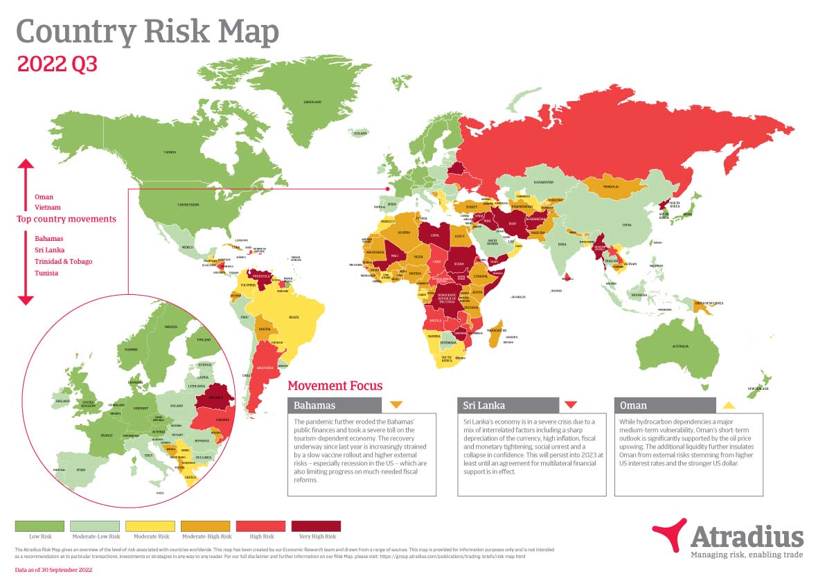 Mapa rizik | Atradius Country Risk Map Q3 2022